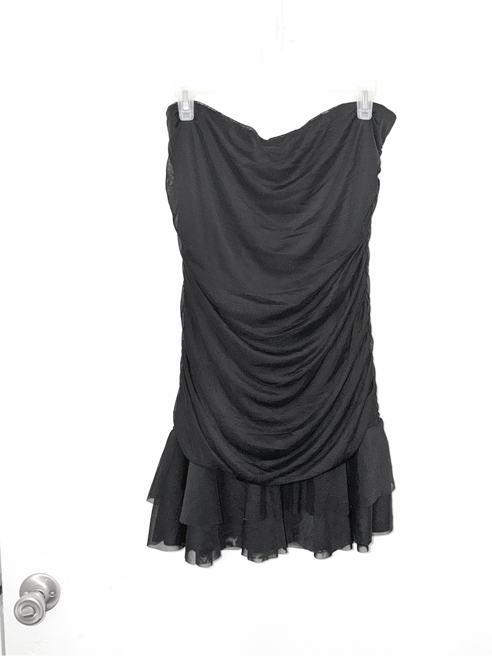 Just Polly Strapless Ruched Goth Whimsigoth Y2K Dark Fairy Mesh Mini Dress